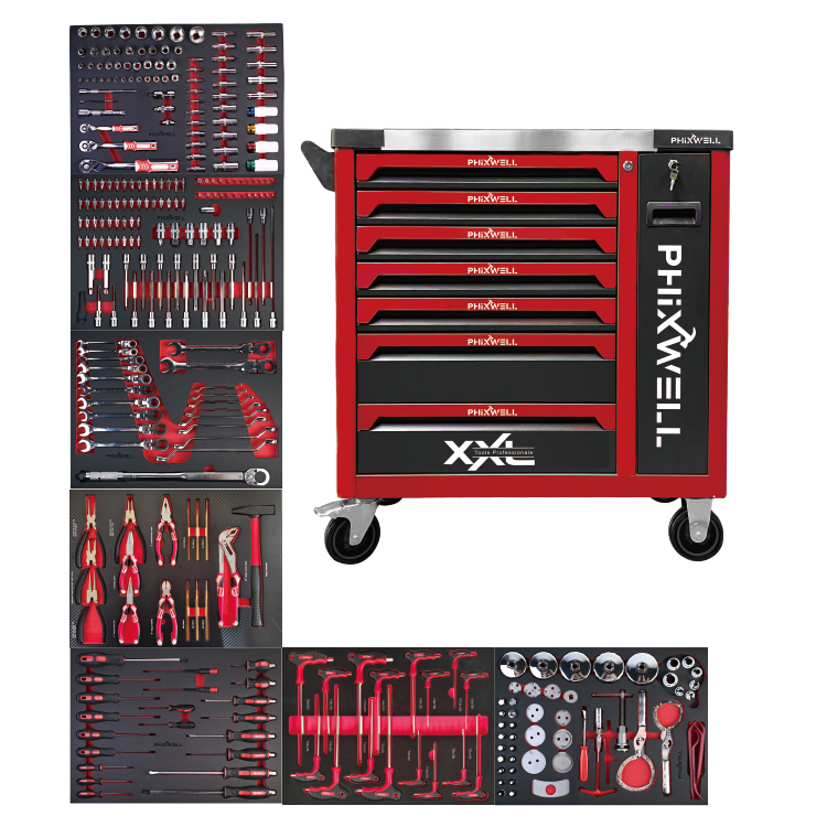 719509 PHIXWELL جعبه ابزار 7 کشو با مجموعه ابزار 309 عدد