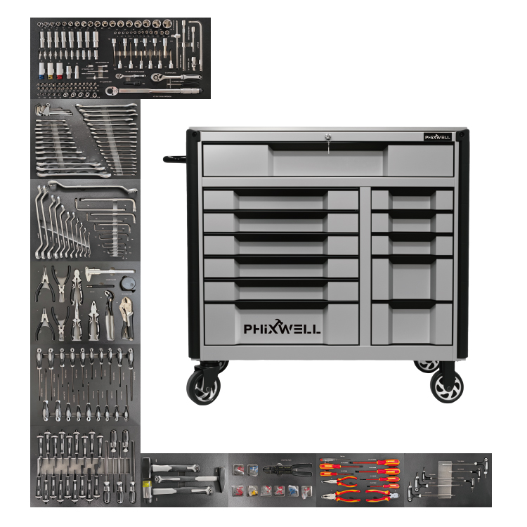 719517 راه اندازی جدید PHIXWELL کابینت ابزار 12 کشو